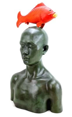 Modern Bronze Figurine - Man With Lucky Koi - Signed Martin Klein -Salvador Dali Shop 901 359300c5adc840