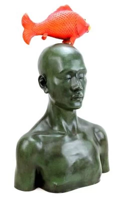 Modern Bronze Figurine - Man With Lucky Koi - Signed Martin Klein -Salvador Dali Shop 901 559300c5b3dbbd
