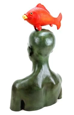 Modern Bronze Figurine - Man With Lucky Koi - Signed Martin Klein -Salvador Dali Shop 901 8