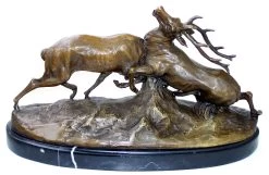 Animal Bronze - Fighting Deers - On Marble Base Signed