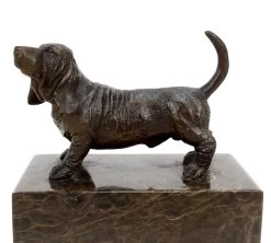 English Hound - Basset Hound Figurine - Signed Milo - Bronze Statues For Sale