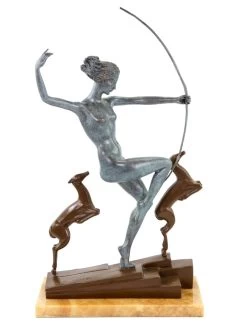 Art Deco Bronze Statue - Diana With Fawns - Signed A. Bouraine -Salvador Dali Shop DSC04785