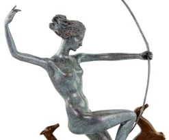 Art Deco Bronze Statue - Diana With Fawns - Signed A. Bouraine -Salvador Dali Shop DSC04788