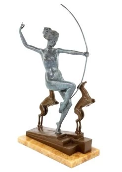 Art Deco Bronze Statue - Diana With Fawns - Signed A. Bouraine -Salvador Dali Shop DSC04791
