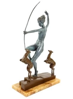 Art Deco Bronze Statue - Diana With Fawns - Signed A. Bouraine -Salvador Dali Shop DSC04792