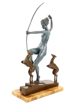 Art Deco Bronze Statue - Diana With Fawns - Signed A. Bouraine -Salvador Dali Shop DSC04794