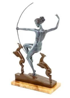 Art Deco Bronze Statue - Diana With Fawns - Signed A. Bouraine -Salvador Dali Shop DSC04796