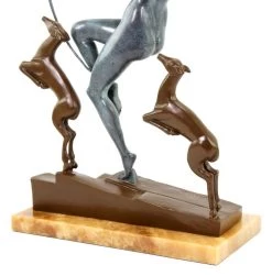 Art Deco Bronze Statue - Diana With Fawns - Signed A. Bouraine -Salvador Dali Shop DSC04798