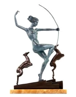 Art Deco Bronze Statue - Diana With Fawns - Signed A. Bouraine -Salvador Dali Shop DSC04805ufAV0aeBBIzg8