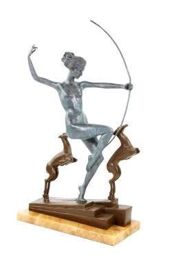 Art Deco Bronze Statue - Diana With Fawns - Signed A. Bouraine -Salvador Dali Shop DSC04809TmUNi0G4C5ect