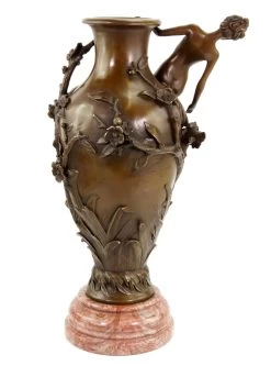 Bronze Art Nouveau Vase - Signed Moreau - Erotic Nude