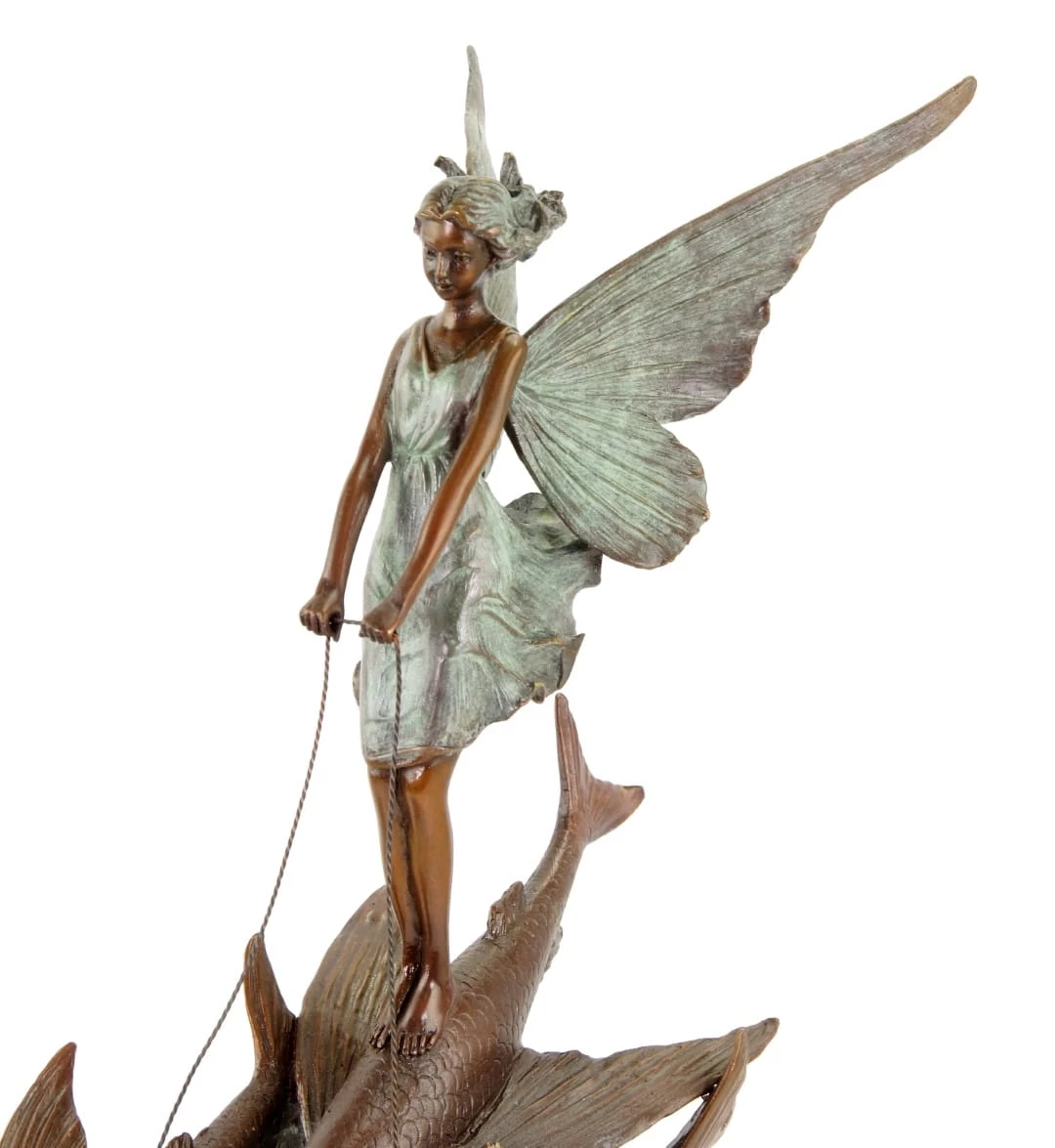 Limited Art Nouveau Bronze Statue - Elf Riding On Flying Fish By Milo 6 Limited Art Nouveau Bronze Statue - Elf Riding On Flying Fish By Milo - Image 6