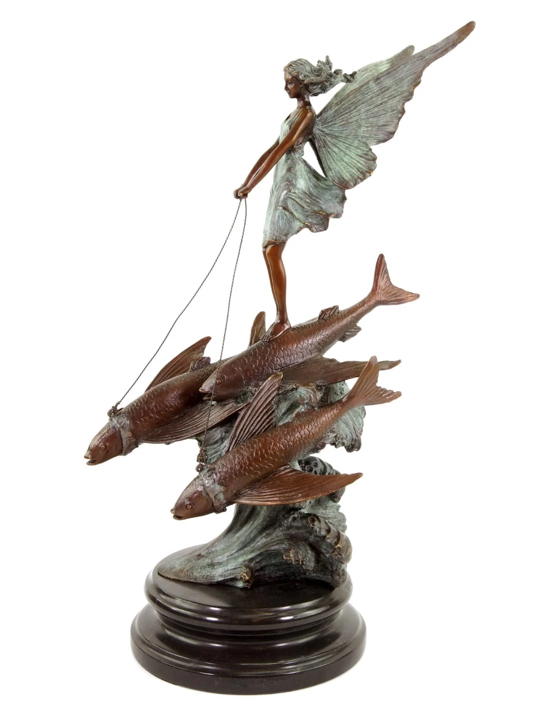 Limited Art Nouveau Bronze Statue - Elf Riding On Flying Fish By Milo 8 Limited Art Nouveau Bronze Statue - Elf Riding On Flying Fish By Milo - Image 8