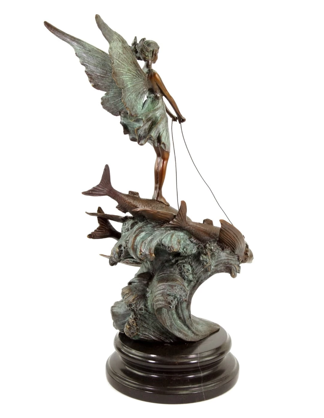 Limited Art Nouveau Bronze Statue - Elf Riding On Flying Fish By Milo 11 Limited Art Nouveau Bronze Statue - Elf Riding On Flying Fish By Milo - Image 11