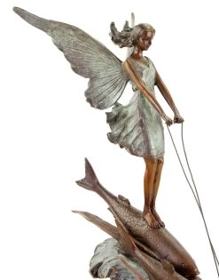 Limited Art Nouveau Bronze Statue - Elf Riding On Flying Fish By Milo