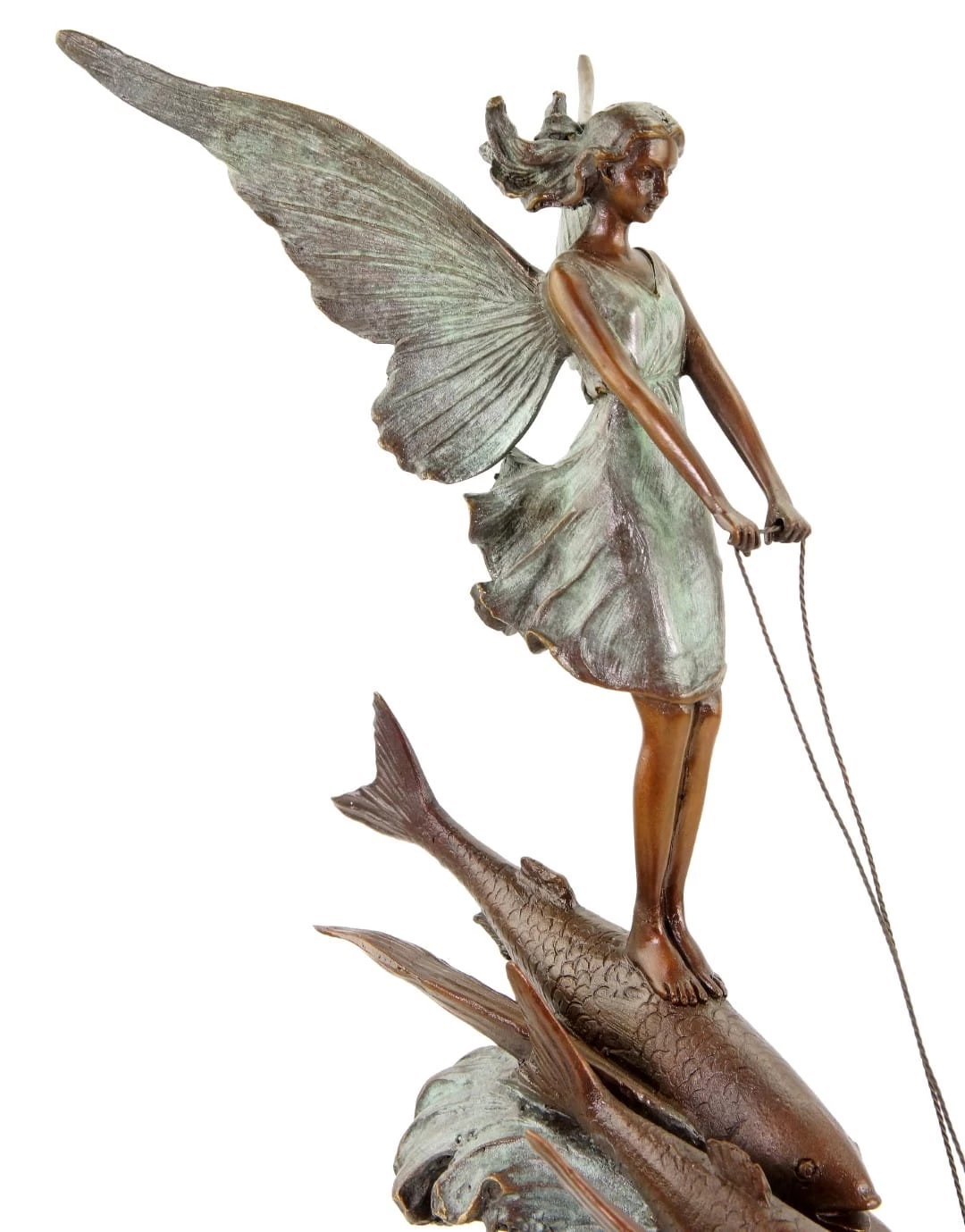 Limited Art Nouveau Bronze Statue - Elf Riding On Flying Fish By Milo 1 Limited Art Nouveau Bronze Statue - Elf Riding On Flying Fish By Milo