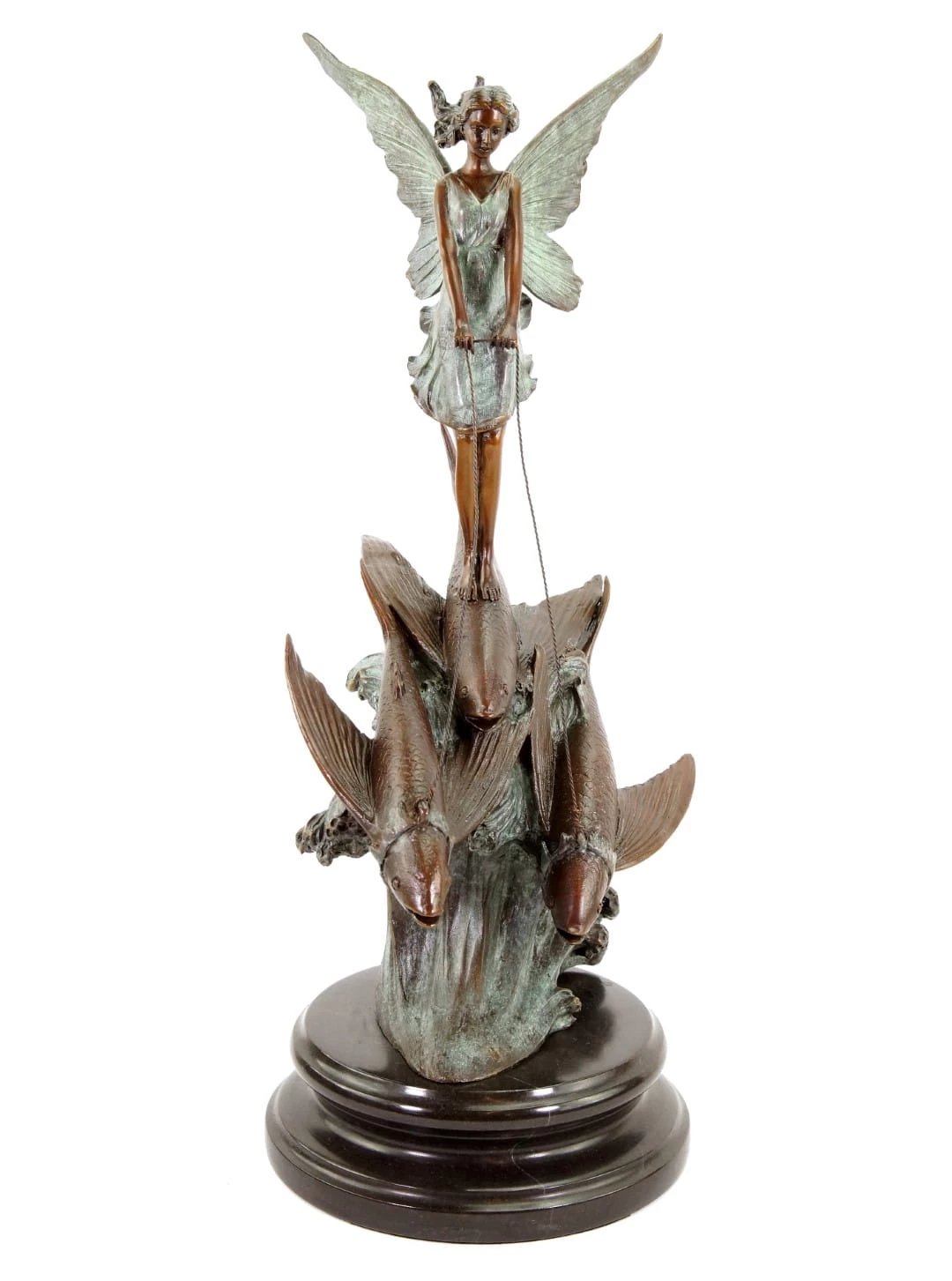 Limited Art Nouveau Bronze Statue - Elf Riding On Flying Fish By Milo 3 Limited Art Nouveau Bronze Statue - Elf Riding On Flying Fish By Milo - Image 3