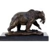 Grizzly Bear With Salmon - Animal Sculpture - Bronze Brown Bear
