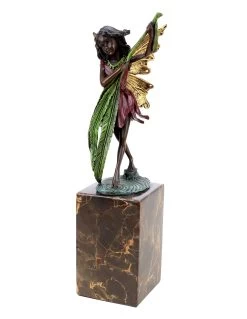 Bronze Fairy Figurine - Cute Fairy With Fern Leaf - Art Nouveau Sculpture - Signed Milo -Salvador Dali Shop DSC07944