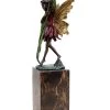 Bronze Fairy Figurine - Cute Fairy With Fern Leaf - Art Nouveau Sculpture - Signed Milo