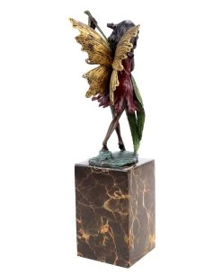 Bronze Fairy Figurine - Cute Fairy With Fern Leaf - Art Nouveau Sculpture - Signed Milo -Salvador Dali Shop DSC07950
