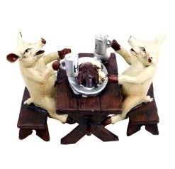 Hofbräu Pigs Eating A Roast Goose - Vienna Bronze - Funny Animal Figurine -Salvador Dali Shop DSC08286