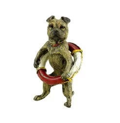 Pug With Lifebelt - Vienna Bronze - Stamped - Dog Figurine