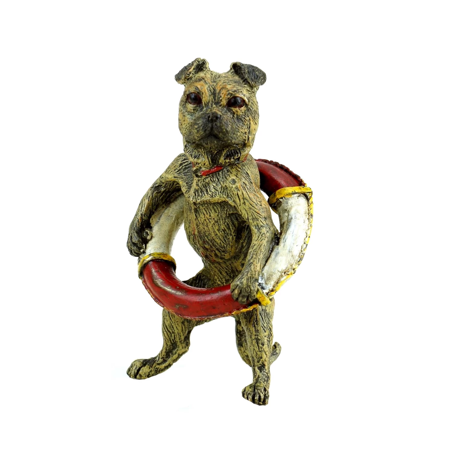 Pug With Lifebelt - Vienna Bronze - Stamped - Dog Figurine 1 Pug With Lifebelt - Vienna Bronze - Stamped - Dog Figurine