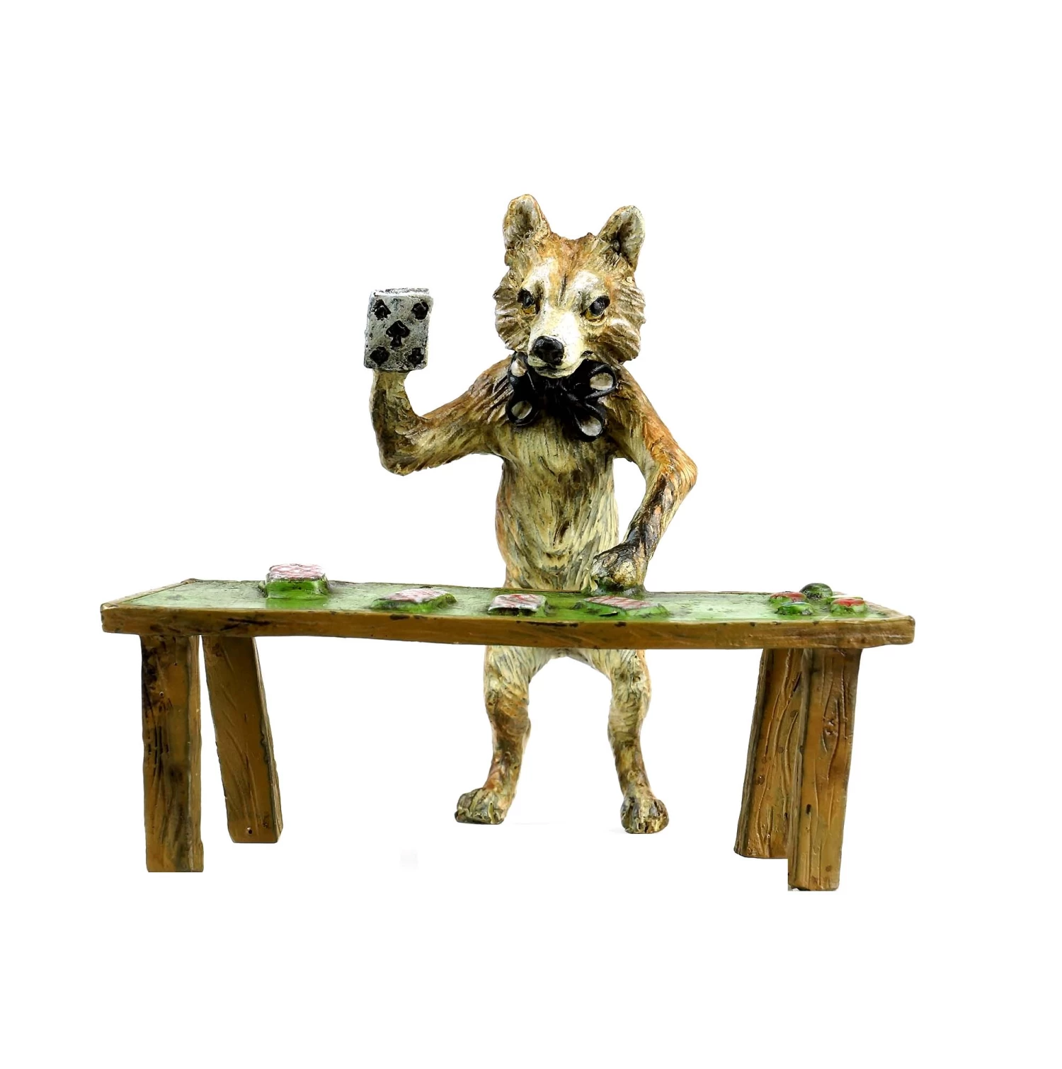 Vienna Bronze - Fox Figurine - Card Player - Hand-Painted - Stamped 1 Vienna Bronze - Fox Figurine - Card Player - Hand-Painted - Stamped