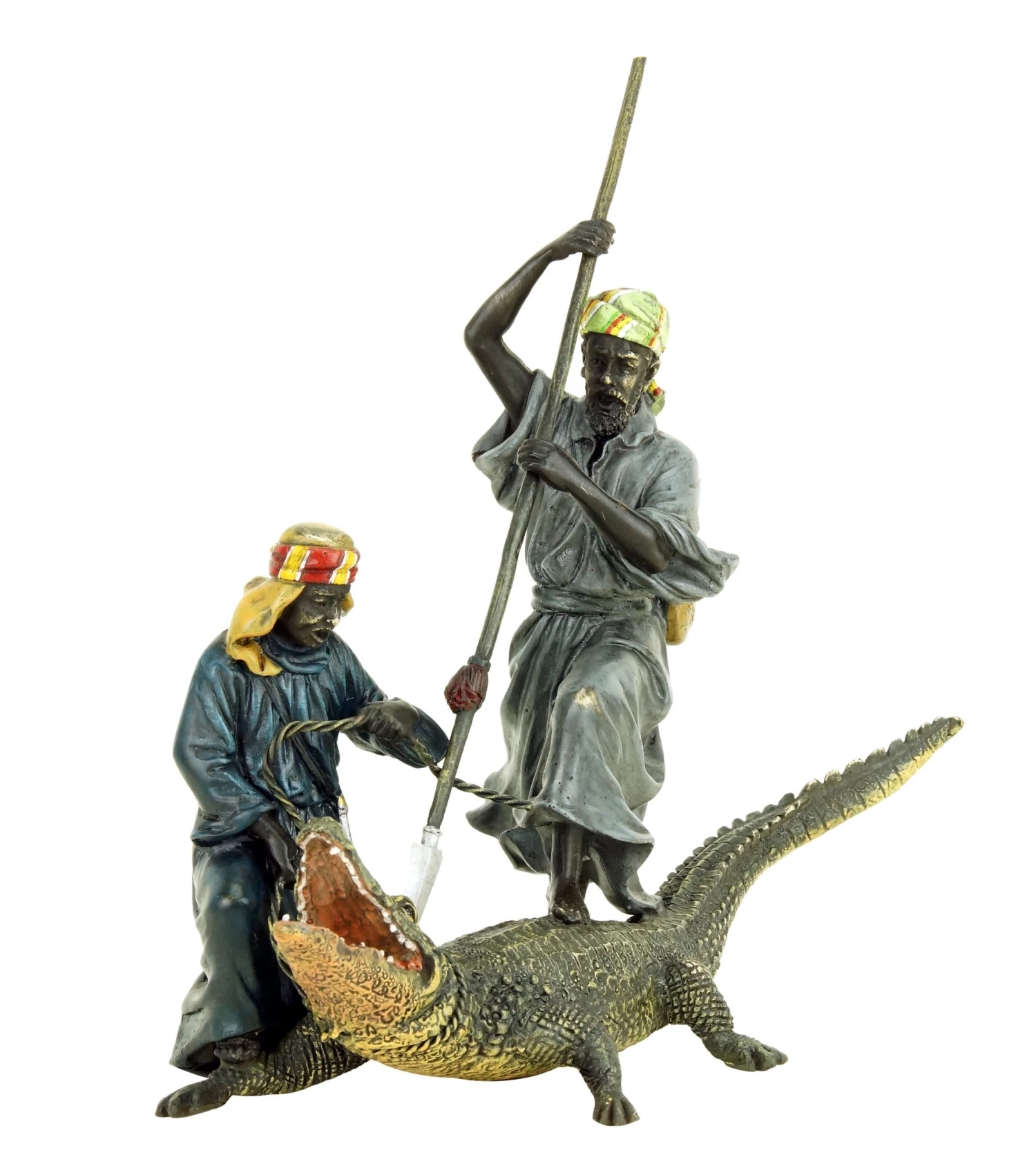 Hand Painted Vienna Bronze - Arabian Crocodile Hunters - Bergmann 4 Hand Painted Vienna Bronze - Arabian Crocodile Hunters - Bergmann - Image 4