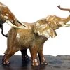 Bronze Family Of Elephants On Ship Plank - Animal Figurine By Milo
