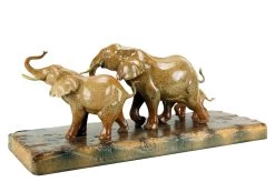 Bronze Family Of Elephants On Ship Plank - Animal Figurine By Milo -Salvador Dali Shop DSC09170