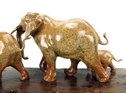 Bronze Family Of Elephants On Ship Plank - Animal Figurine By Milo -Salvador Dali Shop DSC09175