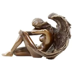 Sitting Angel Sculpture - Bronze Erotic Nude - Signed Patoue -Salvador Dali Shop DSC09730