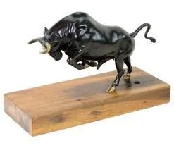 Limited Bronze Bull - Sculpture On Old Ship’s Plank - Martin Klein Statue -Salvador Dali Shop DSC09820